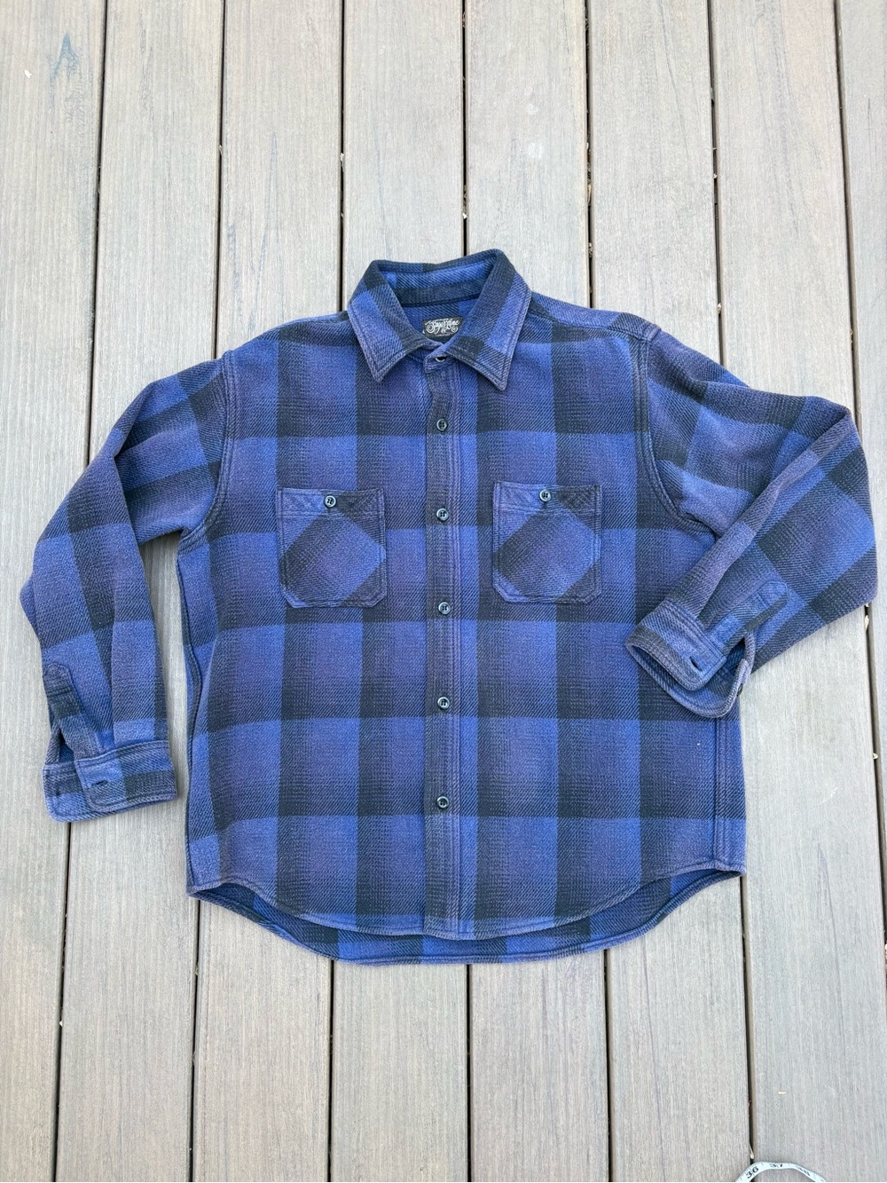 Sugarcane sulfur-dyed Blue Plaid Button-Up Shirt